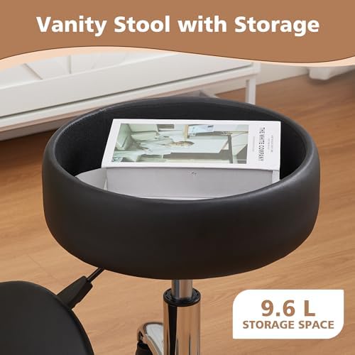 Adjustable Vanity Stool Storage Swivel Rolling Vanity Chair with Wheels - Image 4