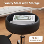 Adjustable Vanity Stool Storage Swivel Rolling Vanity Chair with Wheels - Image 4
