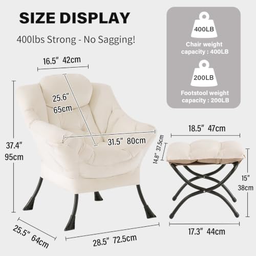 Tiita Lazy Chair with Ottoman, Modern Large Accent Lounge Chairs, Leisure Sofa Armchair with Ottoman, Reading Chair with Footrest for Bedroom, Living Room, Dorm Rooms, Garden - Image 2