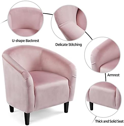 Yaheetech Small 25.5in Wide Velvet Barrel Accent Chair Bedroom, Pink - Image 6