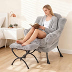 Welnow Lazy Chair with Ottoman, Reading Chair with Footrest, Grey - Image 2