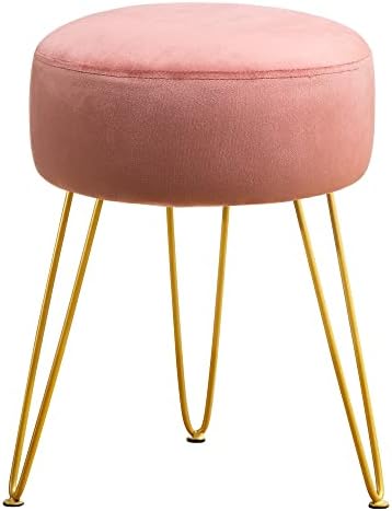 LUE BONA Vanity Stool, Pink Vanity Stools for Makeup Room, Round Ottoman Foot Stool, Velvet Footrest Vanity Chair for Bathroom Vanity, Bedroom, Living Room, Entryway, Offices, 300lbs by LUEBONA