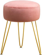 LUE BONA Vanity Stool, Pink Vanity Stools for Makeup Room, Round Ottoman Foot Stool, Velvet Footrest Vanity Chair for Bathroom Vanity, Bedroom, Living Room, Entryway, Offices, 300lbs by LUEBONA