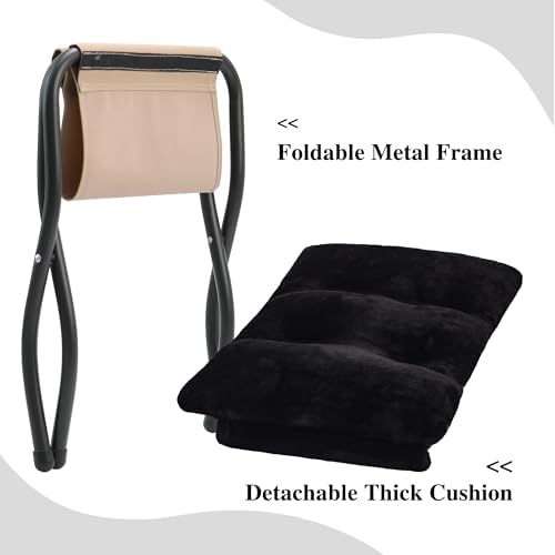 15"(H) Folding Ottoman, Foldable Footrest Stool, Portable Small Foot Stool for Couch, Collapsible Foot Rest Ottoman for Sofa, Accent Padded Ottomans for Living Room, Bedroom, Black - Image 5