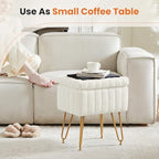 OLIXIS Vanity Stool Chair Faux Fur with Storage, Soft Ottoman 4 Metal Legs with Anti-Slip Feet, Makeup Cute Soft Small Footstool, Modern Style Faux Fur Seat for Makeup, Bedroom Dresser, Ivory - Image 6