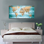 Large Wall Art Blue map of The World Painting Ready to Hang 24"x48"Large Framed - Image 5