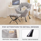 Tiita Lazy Chair with Ottoman, Comfy Reading Accent Chair, Plush Light Grey - Image 5