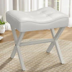 Memobarco 18-Inch Large Leather Vanity Stool Chair, White Makeup Stool by MEMOBARCO