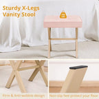 LUE BONA Vanity Stool, Square Linen Makeup Stool with Metal X Legs, Small Ottoman Stool Chair for Vanity, Modern Padded Vanity Seat Foot Rest Stool for Makeup Room, Bathroom, Pink Color - Image 7