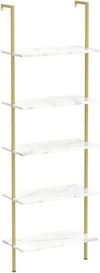 aboxoo Ladder Shelf 2PCS White Marble Bookshelf 5-Tier Wall-Mounted Wood Rack - Image 4