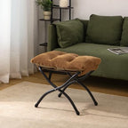 15"(H) Folding Ottoman, Set of 2, Foldable Footrest Stool, Small Foot Stool for Couch, Collapsible Foot Rest Ottoman for Sofa, Accent Padded Ottomans for Living Room, Bedroom, Brown - Image 2