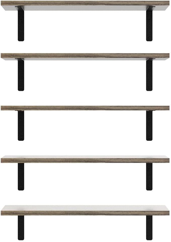 RICHER HOUSE Rustic Wood Bathroom Shelves Set of 5, Farmhouse Style Floating - Image 4