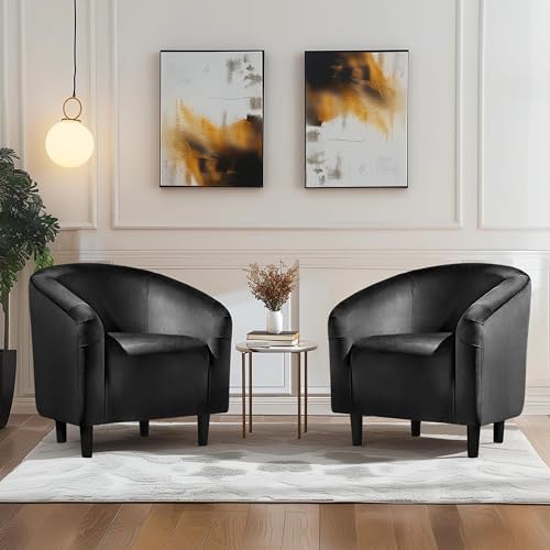 Yaheetech Small 25.5in Wide Velvet Barrel Accent Chair for Bedroom, Black - Image 5
