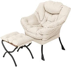 Welnow Lazy Chair with Ottoman, Reading Chair with Footrest, Off‑White by LifeGetsBetterWithWelnow