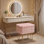 OLIXIS Vanity Stool Chair Faux Fur with Storage, Soft Ottoman 4 Metal Legs with Anti-Slip Feet, Makeup Cute Soft Small Footstool White for Makeup, Cute Small Footrest for Dressing Table - Image 5