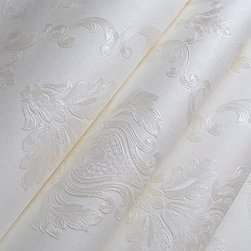 AMINAH DECO Cream White Damask Decorative Textured Floral Wallpaper Non-Woven - Image 3
