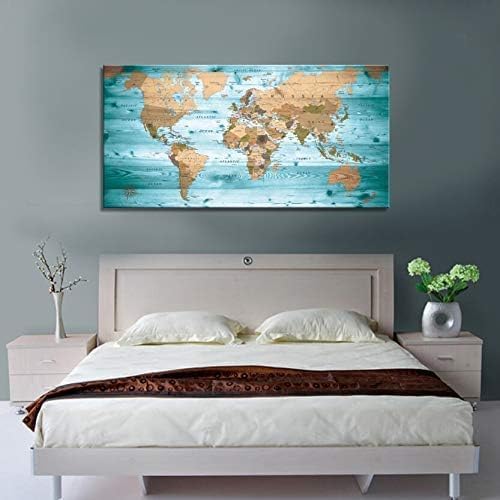 Large Wall Art Blue map of The World Painting Ready to Hang 29"x58"Large Framed - Image 2