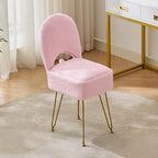 Gitrah Pink Vanity Chair with Storage, Folding Back Faux Fur Vanity Stool, Makeup Ottoman with Gold Legs for Bedroom/Bathroom - Image 7