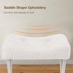 Memobarco 18-Inch Vanity Stool Chair, White Padded Saddle Makeup Stool - Image 3
