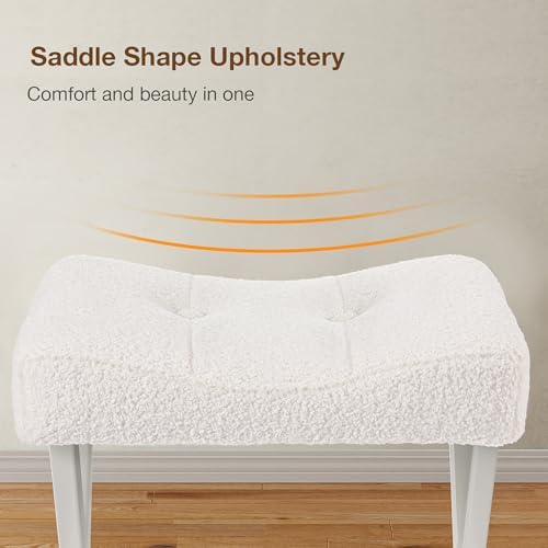 Memobarco 18-Inch Vanity Stool Chair, White Padded Saddle Makeup Stool - Image 3