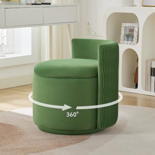 Large Velvet Vanity Chair, 360° Swivel Makeup Chair with Storage, Green by WUTUTUEE