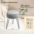 LUE BONA Vanity Stool, Gray Vanity Stools for Makeup Room, Round Ottoman Foot Stool, Velvet Footrest Vanity Chair for Bathroom Vanity, Bedroom, Living Room, Entryway, Offices, 300lbs - Image 3
