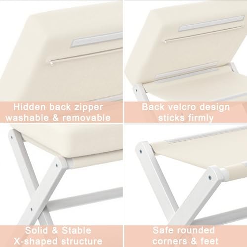 BAMBOOHOMIE Foldable Foot Stool Ottoman, Modern Foot Rest with Bamboo X Legs & Thick Foam Cushion, Folding Foot Stools Small Padded for Bedroom Living Room, Footstool for Chair Couch (White - White) - Image 5