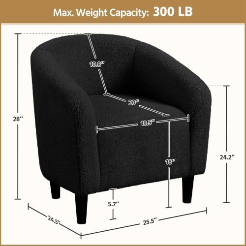 Yaheetech Small 25.5in Wide Sherpa Barrel Accent Chair for Bedroom, Black - Image 3