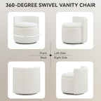 WUTUTUEE Large Velvet Vanity Chair with Storage, 360° Swivel Makeup Chair with Wave Back, No Assembly Small Accent Stool for Bedroom, Dressing, Living Room, White - Image 6