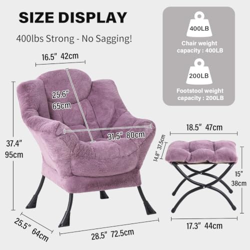 Tiita Lazy Chair with Ottoman, Comfy Reading Accent Chair, Plush Purple - Image 2