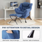 Tiita Lazy Chair with Ottoman, Comfy Reading Accent Chair, Blue - Image 5