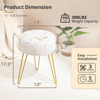 LUE BONA Vanity Stool, Gold Vanity Stools for Makeup Room, Round Ottoman Foot Stool, Velvet Footrest Vanity Chair for Bathroom Vanity, Bedroom, Living Room, Entryway, Offices, 300lbs - Image 3