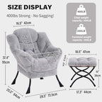 Tiita Lazy Chair with Ottoman, Comfy Reading Accent Chair, Plush Light Grey - Image 2
