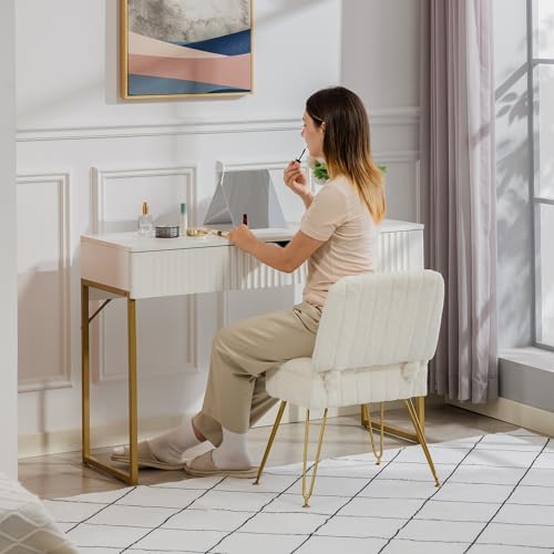 Vanity Chair with Storage | Comfy Ottoman with Folding Back - Image 2