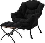 Welnow Lazy Chair with Ottoman, Reading Chair with Footrest,Matte Black by LifeGetsBetterWithWelnow