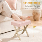 LUE BONA Vanity Stool, Square Linen Makeup Stool with Metal X Legs, Small Ottoman Stool Chair for Vanity, Modern Padded Vanity Seat Foot Rest Stool for Makeup Room, Bathroom, Pink Color - Image 6