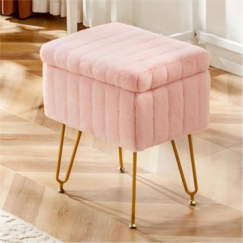 DUMOS Vanity Stool Chair, Ottoman with Storage for Living Room, Bedroom - Image 2