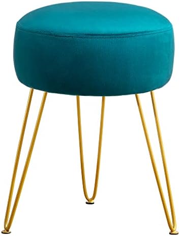 LUE BONA Vanity Stool, Teal Vanity Stools for Makeup Room, Round Ottoman Foot Stool, Velvet Footrest Vanity Chair for Bathroom Vanity, Bedroom, Living Room, Entryway, Offices, 300lbs by LUEBONA