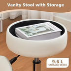 Adjustable Vanity Stool Storage Swivel Rolling Vanity Chair with Wheels - Image 5