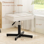 LUE BONA Adjustable Vanity Stool, 15''-19.5'' Foot Rest Under Desk, 360° Swivel Vanity Chair for Makeup Room, Cream Upholstered Faux Leather Ottoman for Bathroom & Living Room, 300lbs - Image 2