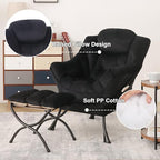 Tiita Lazy Chair with Ottoman, Comfy Reading Accent Chair, Velvet Black - Image 4