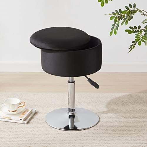 Adjustable Vanity Stool with Storage Swivel Vanity Chair Makeup Stool Black - Image 5