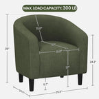 Yaheetech Small 25.5in Wide Corduroy Barrel Accent Chair, Dark Green - Image 3