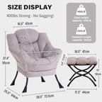 Tiita Modern Lazy Chair with Ottoman, Large Accent Armchair, Leisure Sofa Armchair with Footrest for Bedroom, Living Room, and Dorm Rooms - Image 3