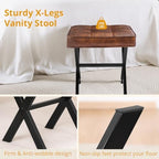 LUE BONA Vanity Stool, Square Faux Leather Makeup Stool with Metal X Legs, Small Ottoman Stool Chair for Vanity, Modern Padded Vanity Seat Foot Rest Stool for Makeup Room, Living Room, Reddish Brown - Image 6