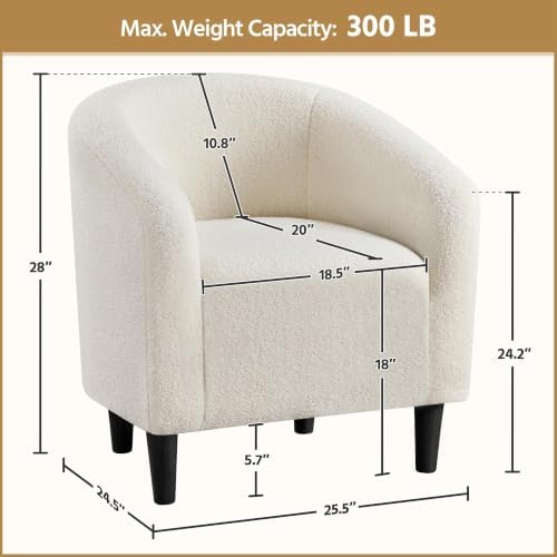Yaheetech Small 25.5in Wide Sherpa Barrel Accent Chair for Bedroom, Ivory - Image 3