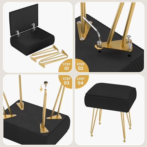 Marching Pin Vanity Stool Chair with Storage, White Faux Velvet Ottoman Chair for Bedroom, Makeup Stool with Soft Padded Seat & 4 Sturdy Metal Legs, 284LBS Capacity, 15.7" L x 11.8" W x 19.6" H - Image 6