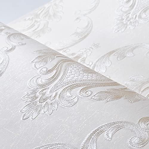 AMINAH DECO Cream White Damask Decorative Textured Floral Wallpaper Non-Woven - Image 4