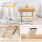 LUE BONA Vanity Stool, Square Linen Makeup Stool with Metal X Legs, Small Ottoman Stool Chair for Vanity, Modern Padded Vanity Seat Foot Rest Stool for Makeup Room, Bathroom, Honey Brown Color - Image 7