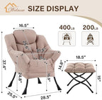 Welnow Lazy Chair with Ottoman, Reading Chair with Footrest，Khaki - Image 3
